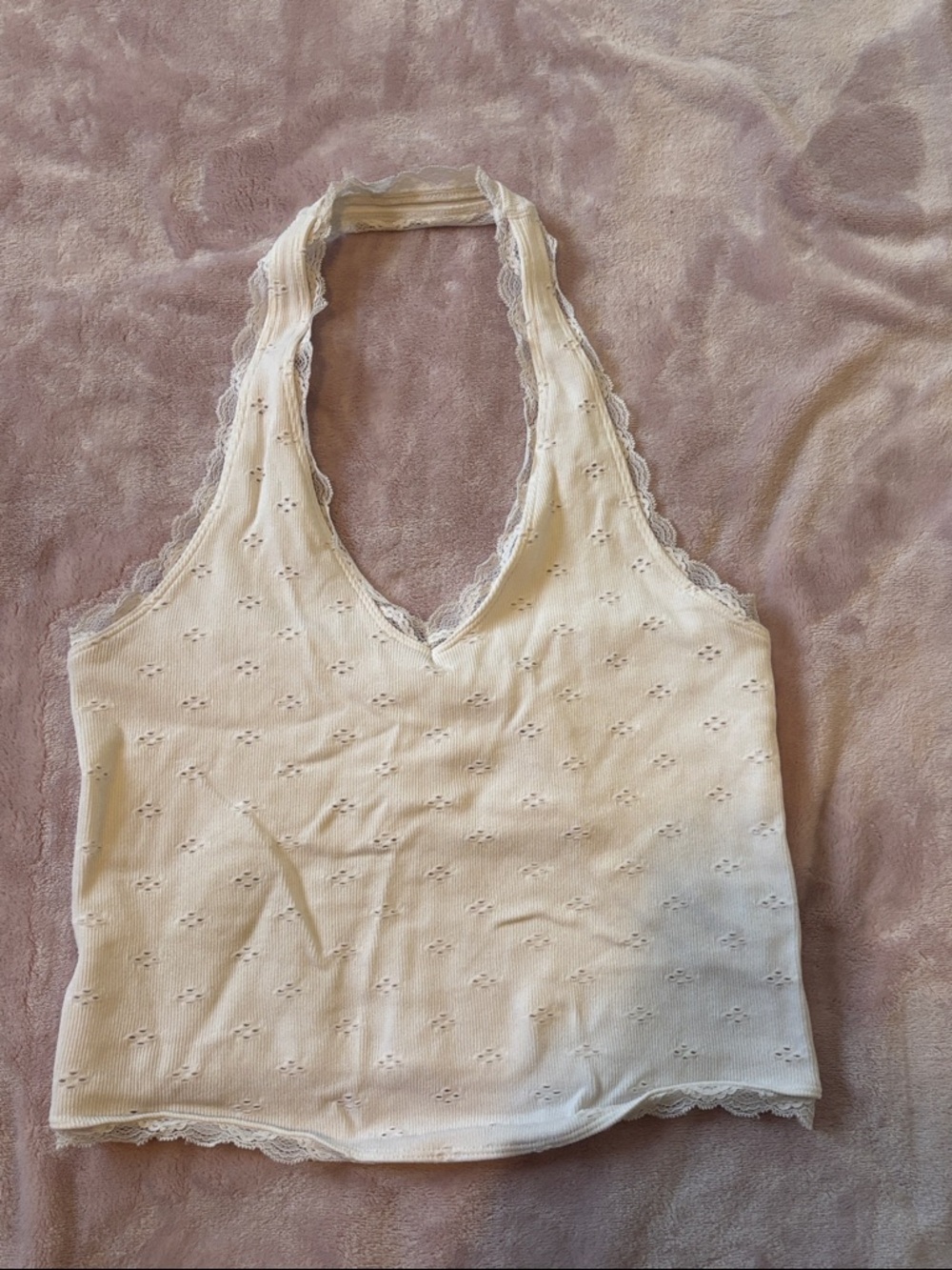 Women's White Lace-Trim Halter Tank Top